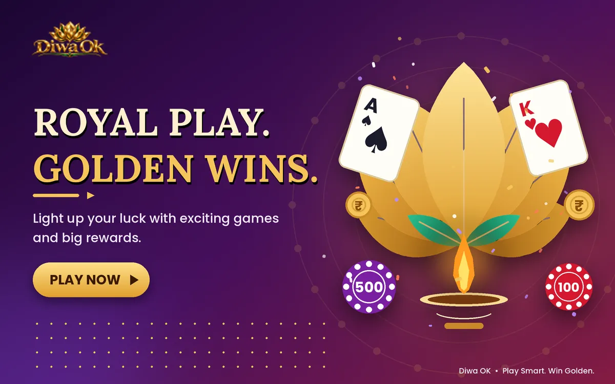 Diwa Ok app download banner with golden lotus, cards and chips